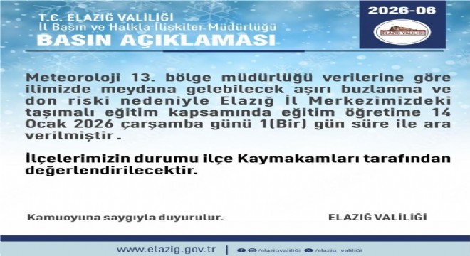Elazığ da taşımalı eğitime 1 gün ara