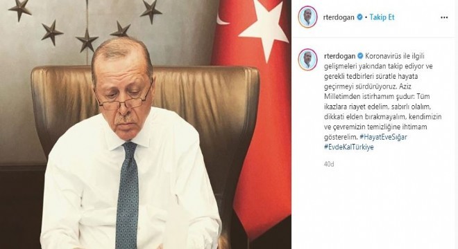 Erdoğan dan korona virüs paylaşımı