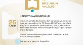 Erzurum’un 19 ilçesinde kar tatili